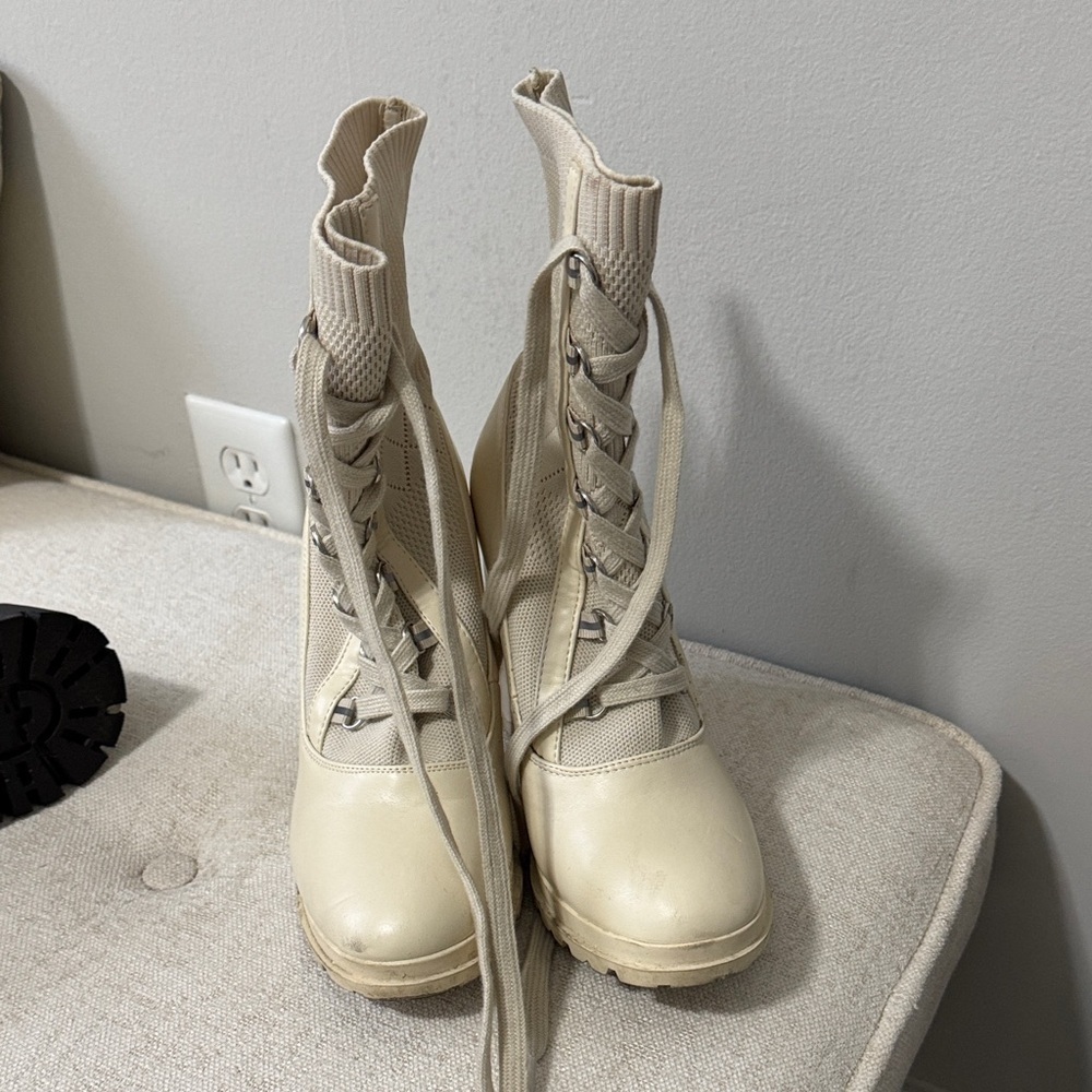 Stylish Cream Lace-Up Women's Boots